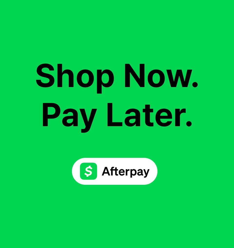 Afterpay logo. Pay with Afterpay in four easy payments.