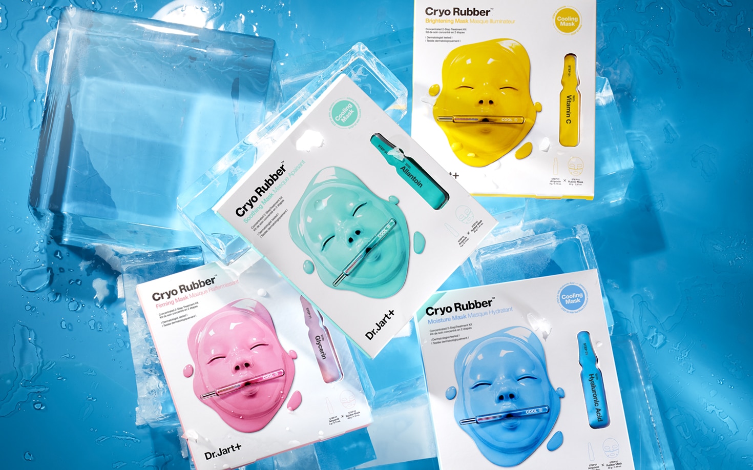 Cryo Rubber Mask packages are stacked on ice cubes