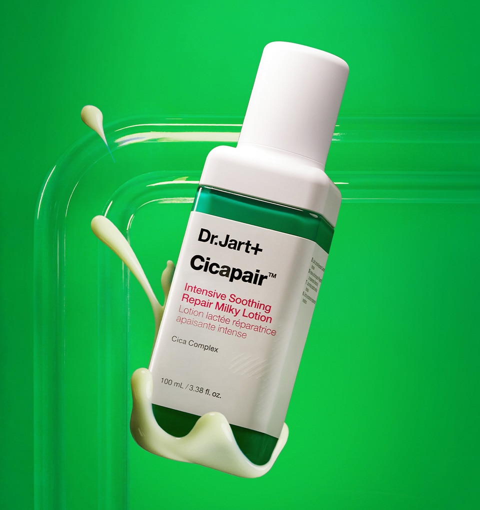 Dr.Jart+ products balance atop abstract elements with a scientific feel.