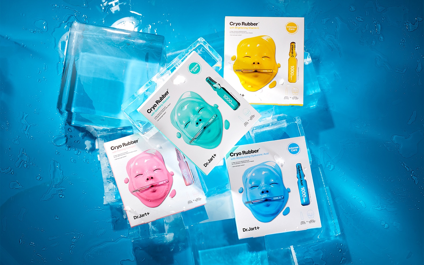 Cryo Rubber Mask packages are stacked on ice cubes